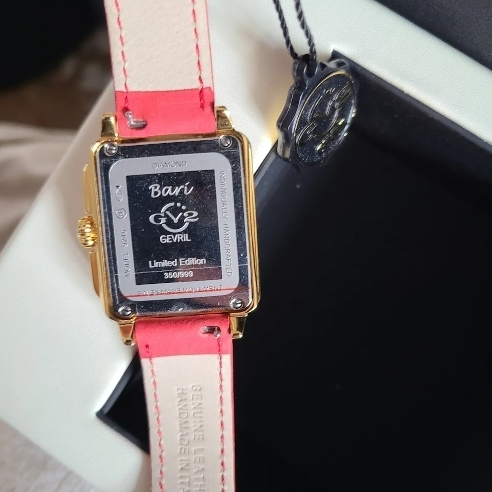 GV2 Gevril Bari Tortoise Diamond Watch, Red Suede Strap, NWT